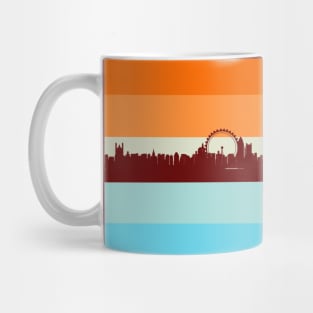 London Skyline Silhouette against Orange and Blues Retro Color Palette Mug